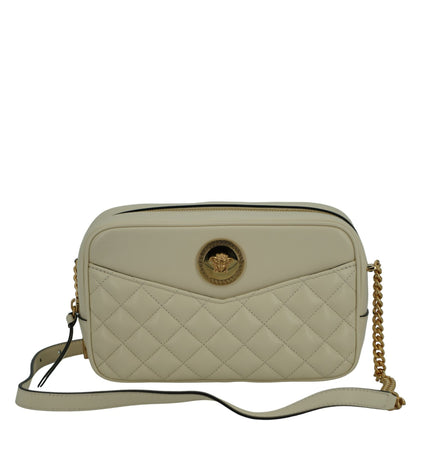 Versace Elegant White Leather Camera Shoulder Bag