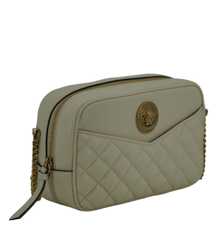 Versace Elegant White Leather Camera Shoulder Bag