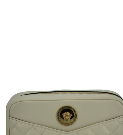 Versace Elegant White Leather Camera Shoulder Bag