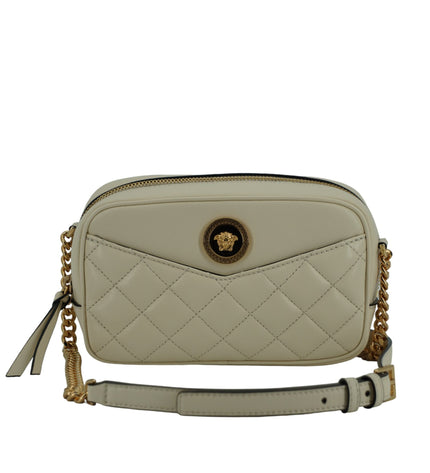 Versace Elegant White Lamb Leather Camera Bag