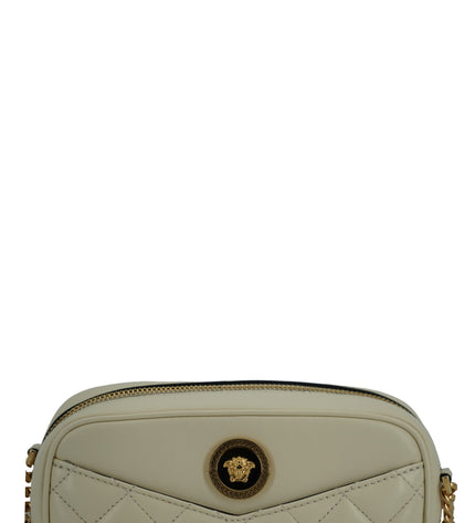 Borsa per fotocamera Versace elegante in pelle di agnello bianca