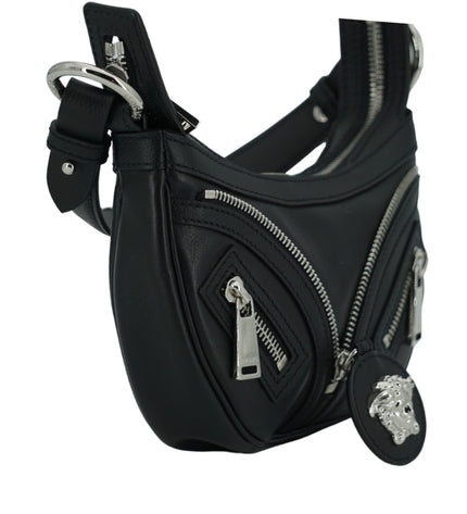 Versace Elegant Black Mini Hobo Shoulder Bag