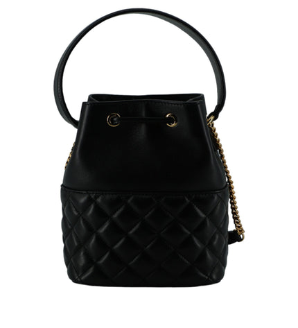 Versace Elegant Black Leather Bucket Shoulder Bag