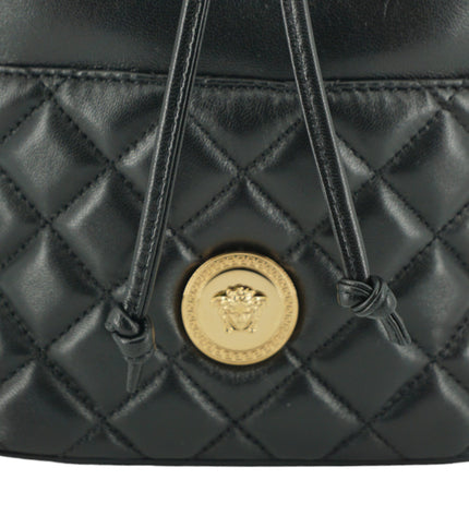 Versace Elegante borsa a tracolla a secchiello in pelle nera