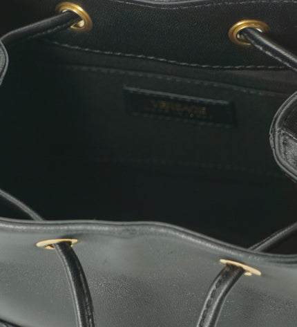 Versace Elegant Black Leather Bucket Shoulder Bag