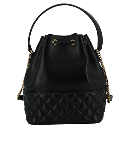 Versace Elegant Black Leather Medusa Bucket Shoulder Bag