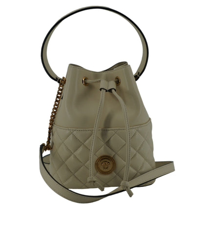 Versace Elegant Small White Leather Bucket Shoulder Bag