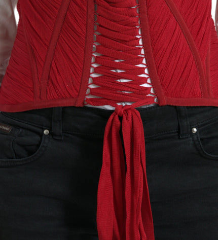 Dolce & Gabbana Silk Corset Waist Belt in Fiery Red