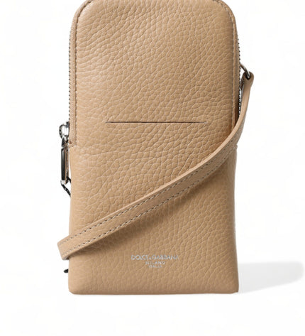 Dolce & Gabbana Elegant Beige Leather Crossbody Phone Bag