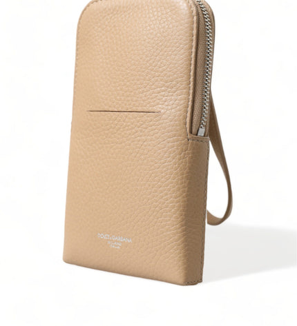 Dolce & Gabbana Elegant Beige Leather Crossbody Phone Bag