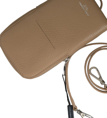 Dolce & Gabbana Elegant Beige Leather Crossbody Phone Bag