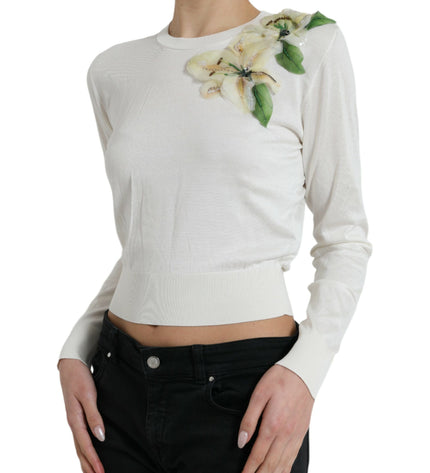 Dolce & Gabbana Silk Floral Applique Pullover Sweater