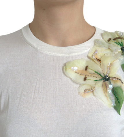 Dolce & Gabbana Silk Floral Applique Pullover Sweater