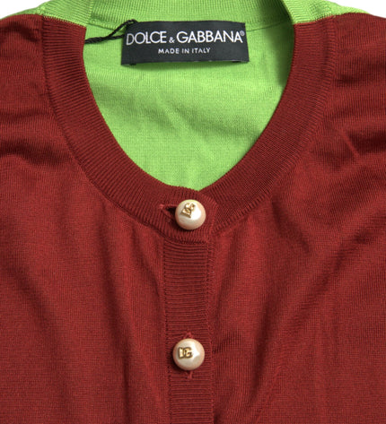 Dolce &amp; Gabbana Elegante maglione cardigan in seta dai toni vivaci