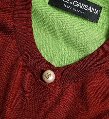 Dolce &amp; Gabbana Elegante maglione cardigan in seta dai toni vivaci