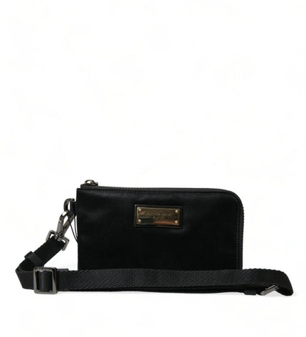 Dolce &amp; Gabbana Elegante pochette in pelle di nylon nera con dettagli argento