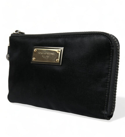 Dolce & Gabbana Elegant Black Nylon Leather Pouch with Silver Details