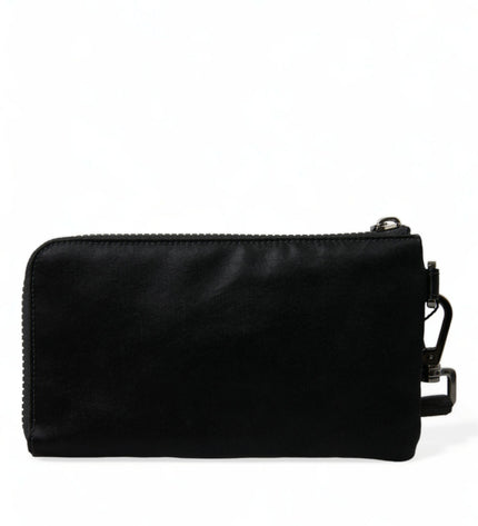 Dolce &amp; Gabbana Elegante pochette in pelle di nylon nera con dettagli argento