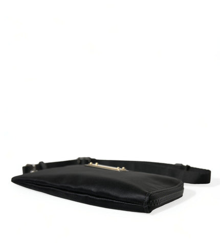 Dolce &amp; Gabbana Elegante pochette in pelle di nylon nera con dettagli argento