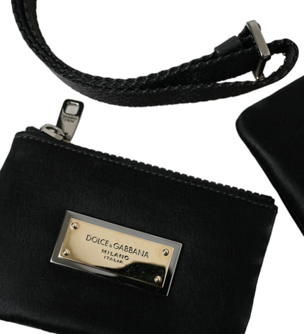 Dolce & Gabbana Elegant Black Nylon Leather Pouch with Silver Details