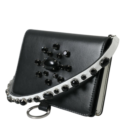 Dolce & Gabbana Elegant Crystal-Embellished Leather Card Holder