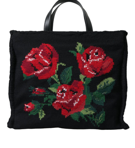 Borsa tote nera floreale ricamata chic Dolce &amp; Gabbana