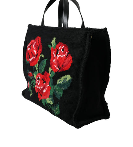 Dolce & Gabbana Chic Embroidered Floral Black Tote