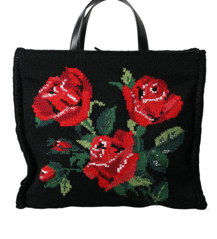 Dolce & Gabbana Chic Embroidered Floral Black Tote