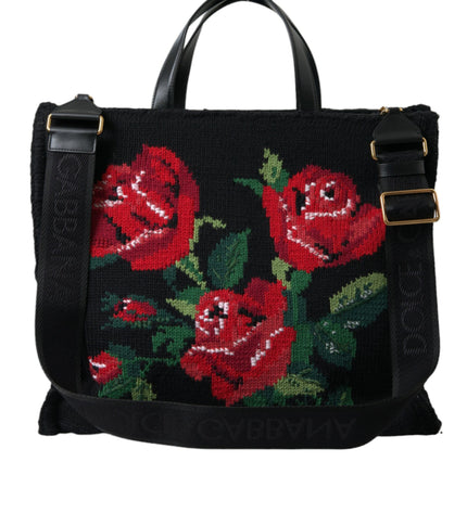 Dolce & Gabbana Chic Embroidered Floral Black Tote