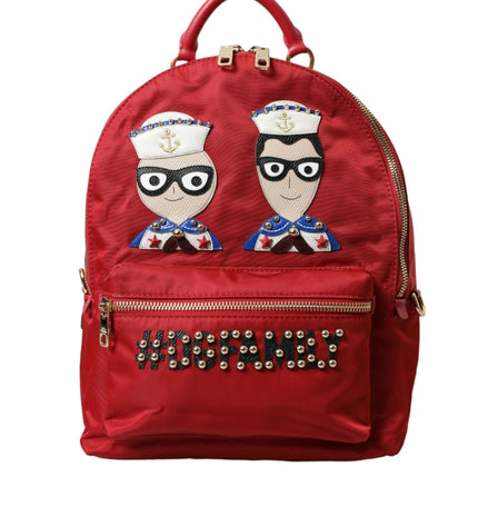 Dolce & Gabbana Embellished Red Backpack with Gold Detailing