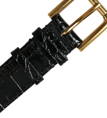 Dolce &amp; Gabbana Elegante bracciale in pelle nera dorata