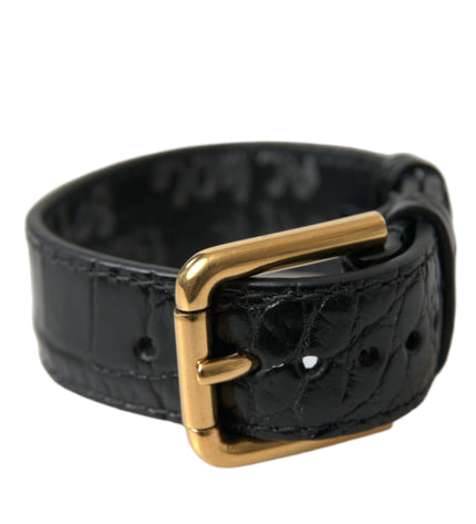 Dolce &amp; Gabbana Elegante bracciale in pelle nera dorata