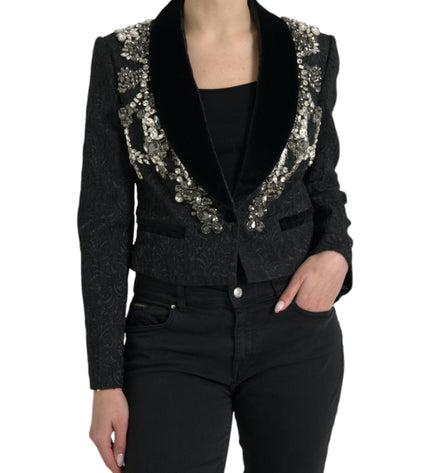 Dolce & Gabbana Elegant Embellished Black Overcoat Jacket