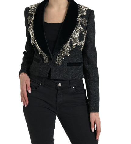 Dolce & Gabbana Elegant Embellished Black Overcoat Jacket