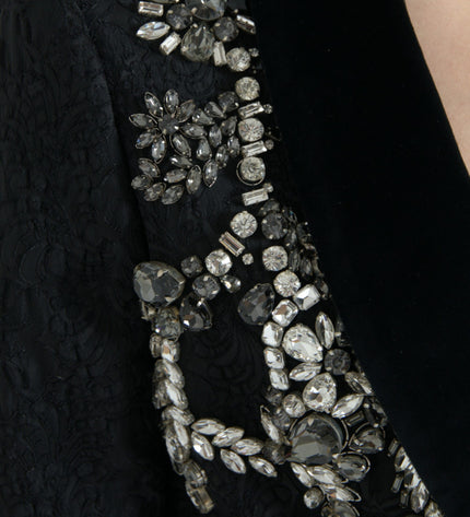 Dolce & Gabbana Elegant Embellished Black Overcoat Jacket