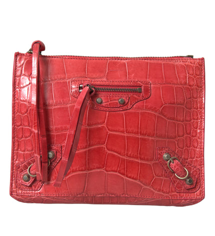 Balenciaga Exotic Red Alligator Leather Clutch