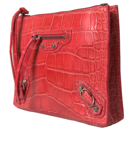 Balenciaga Exotic Red Alligator Leather Clutch