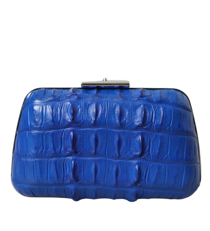 Balenciaga Electric Blue Crocodile Skin Clutch