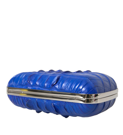 Balenciaga Electric Blue Crocodile Skin Clutch