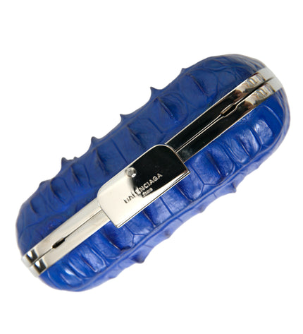 Balenciaga Electric Blue Crocodile Skin Clutch