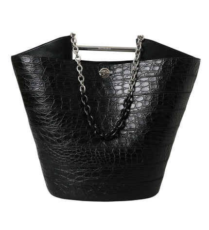 Balenciaga Elegant Black Crocodile Leather Maxi Bucket Bag