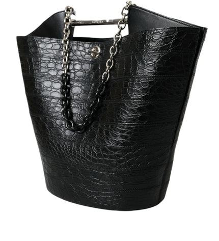 Balenciaga Elegant Black Crocodile Leather Maxi Bucket Bag