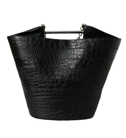 Balenciaga Elegant Black Crocodile Leather Maxi Bucket Bag