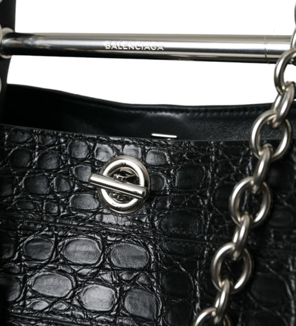 Balenciaga Elegant Black Crocodile Leather Maxi Bucket Bag