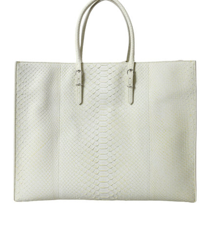 Balenciaga Chic Python Leather Tote in White & Yellow