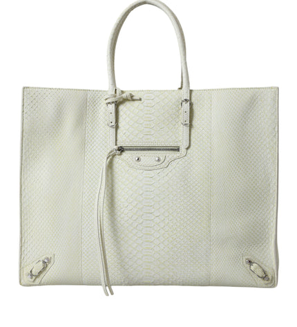 Balenciaga Chic Python Leather Tote in White & Yellow