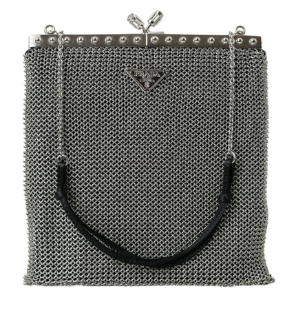 Prada Elegant Silver Mesh Shoulder Evening Bag