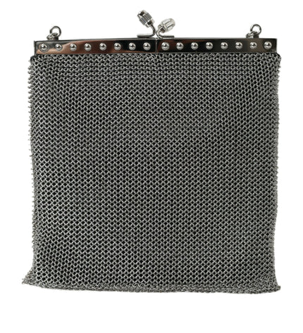 Prada Elegant Silver Mesh Shoulder Evening Bag