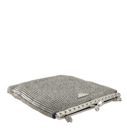 Prada Elegant Silver Mesh Shoulder Evening Bag