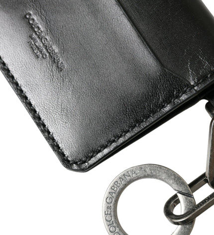 Dolce & Gabbana Black Leather Bifold Logo Card Holder Keyring Wallet